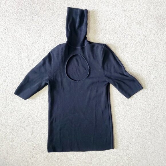 Zara Ribbed Body Con Knit Black Stretch Cyberpunk Cutout Turtleneck Top S - Picture 3 of 6